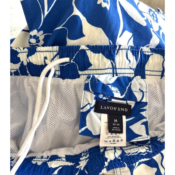 Lands' End Swim Trunks Size Medium Hibiscus Floral Print Blue White‎ Resortwear - Picture 8 of 8